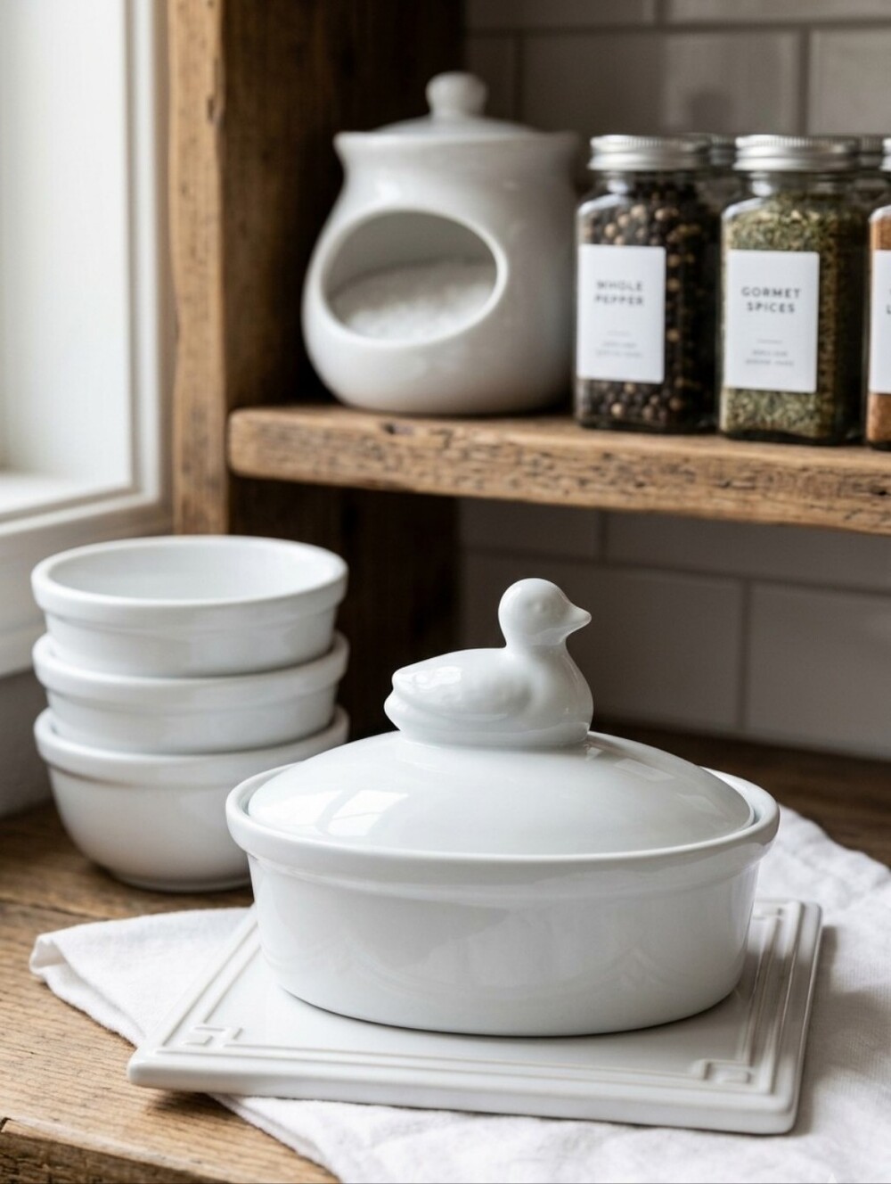 MODA Fine Porcelain Duck Dish – White Ceramic Covered Bowl